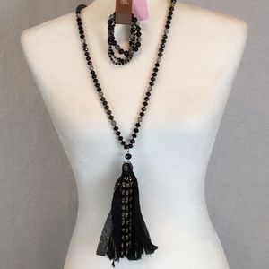 Beaded Tassel Necklace, Earring,  Bracelet Set